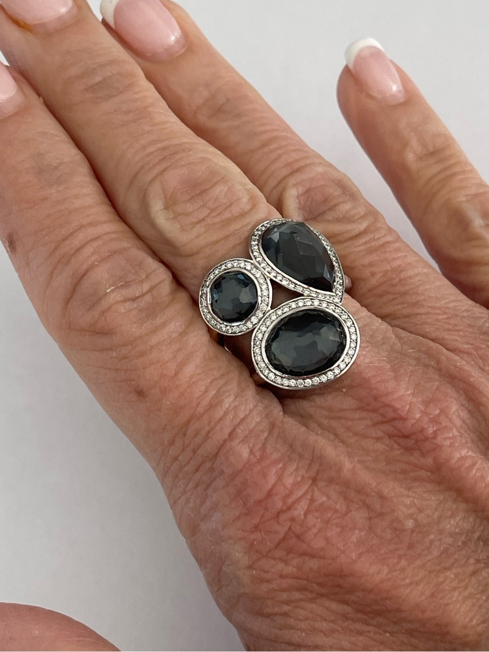 Ippolita Stella hematite and diamond ring size 7